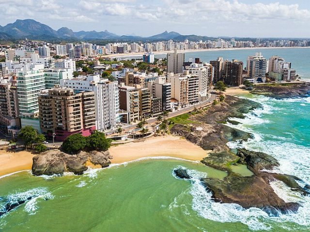 Guarapari - ES. Aerial view of the city of Guarapari and its beaches, in Espírito Santo, Brazil